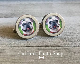 Personalized custom photo cufflinks, mens customized cuff links for dog lover gift