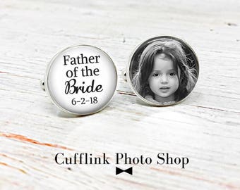 Father Of The Bride Cufflinks, Personalized Cufflinks, Custom Cufflinks, Photo Cufflinks, Gift From Bride, Gift For Dad, Wedding Cufflinks