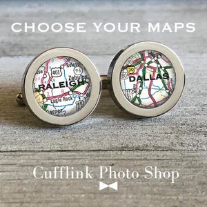 Gepersonaliseerde manchetknopen, stadsmanchetknopen, kaartmanchetknopen, aangepaste manchetknopen voor mannen, jubileumcadeau, cadeau van vrouw, afstudeercadeau