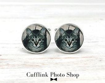 Cat Cufflinks, Pet Cuff Links, Pet Memorial Cufflinks, Custom Photo Cufflinks, Gift for Cat Lover, Wedding Cufflink