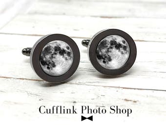 Full moon cufflinks,  galaxy space cuff links makes the perfect gift for scientist