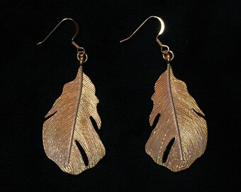 Rose gold colored feather earrings, prom, wedding, sleek