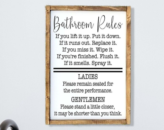 Bathroom Rules Sign Funny Wood Sign Wood Sign Bathroom - Etsy