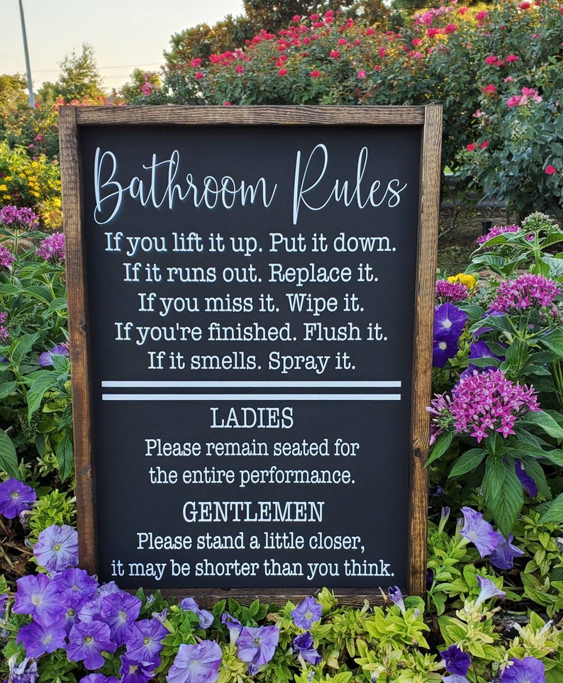 Bathroom Rules Sign Bathroom Wall Decor Wood Signs Bathroom Etsy