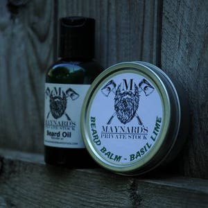 Beard Oil & Beard Balm Beard Kit Basil Lime Basil Lime scent beard oil and beard balm top selling items, hair growth products self care image 1