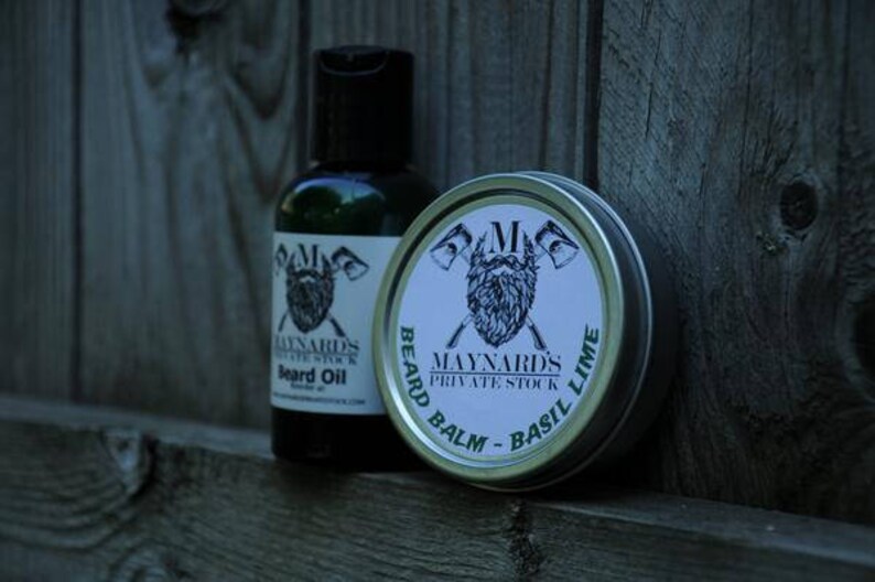 Beard Oil & Beard Balm Beard Kit Basil Lime Basil Lime scent beard oil and beard balm top selling items, hair growth products self care image 1