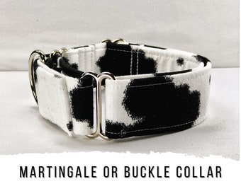 Black and White Cow Print Martingale Dog Collar, Side-Release Buckle Dog Collar