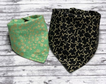 Glitter Shamrock St. Patricks Day Dog Bandana, St. Patty’s Day Green and Gold Dog Bandana