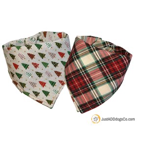 Plaid Christmas Dog Bandana, Christmas Dog Bandana, Rustic Plaid Dog Bandana, Christmas Tree Dog Bandana, Holiday Dog Bandana image 1