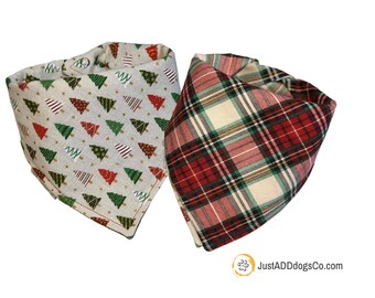 Geruite kersthond bandana, kersthond bandana, rustieke geruite hond bandana, kerstboom hond bandana, vakantie hond bandana