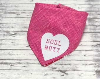 Pink Glitter Soul Mutt Valentine's Day Heart Dog Bandana, Valentine's Day Gift for Dog, Red Pink Glitter Hearts Valentines Day Dog Bandana