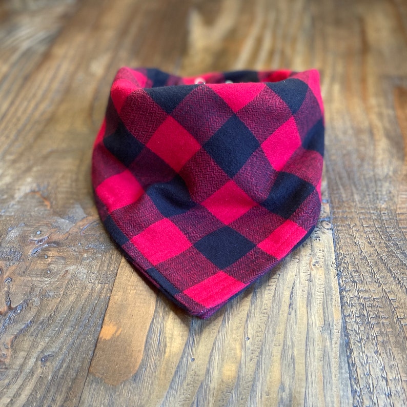 Red and Black Buffalo Plaid Flannel Dog Bandana, Winter Flannel Dog Bandana, size-adjustable dog bandana image 2