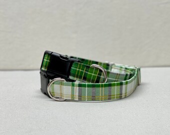 Groen Wit Goud Geruite St. Patty's Day Halsband, Halsband Met Zijsluiting, Martingale Met Gesp Halsband