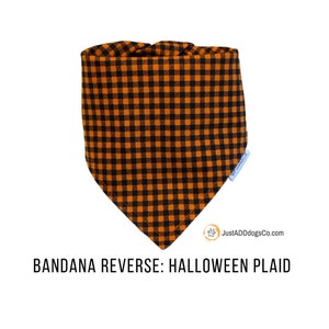 Candy Corn Halloween Dog Bandana, Plaid Halloween Dog Bandana, Halloween Dog Bandana, Black Orange Dog Bandana, Trick or Treat Bandana image 3