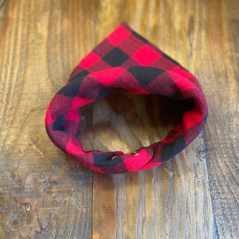 Red and Black Buffalo Plaid Flannel Dog Bandana, Winter Flannel Dog Bandana, size-adjustable dog bandana image 4