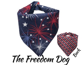 Bandana pour chien 4 juillet, bandana pour chien feu d'artifice scintillant, bandana pour chien à motif étoiles et rayures patriotique