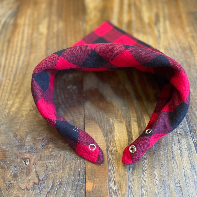 Red and Black Buffalo Plaid Flannel Dog Bandana, Winter Flannel Dog Bandana, size-adjustable dog bandana image 3