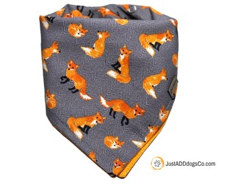 Fox Dog Bandana, Foxes Dog Bandana, Don’t Give A Fox, Orange and Grey Dog Bandana, Woodland Fox, Foxy, Animal Print Dog Bandana, Rev