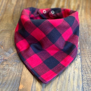 Red and Black Buffalo Plaid Flannel Dog Bandana, Winter Flannel Dog Bandana, size-adjustable dog bandana image 1