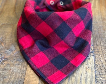 Red and Black Buffalo Plaid Flannel Dog Bandana, Winter Flannel Dog Bandana, size-adjustable dog bandana