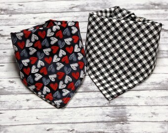 Chalkboard Red and White Hearts on Black Valentine’s Day Dog Bandana