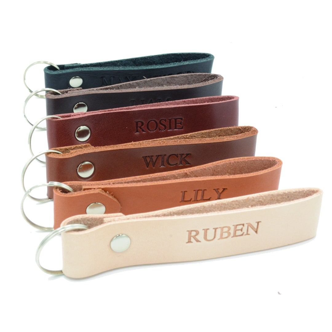 Embossed Keychain Embossed Leather Keychain: Personalized Monogram, Custom Engraved Loop ...