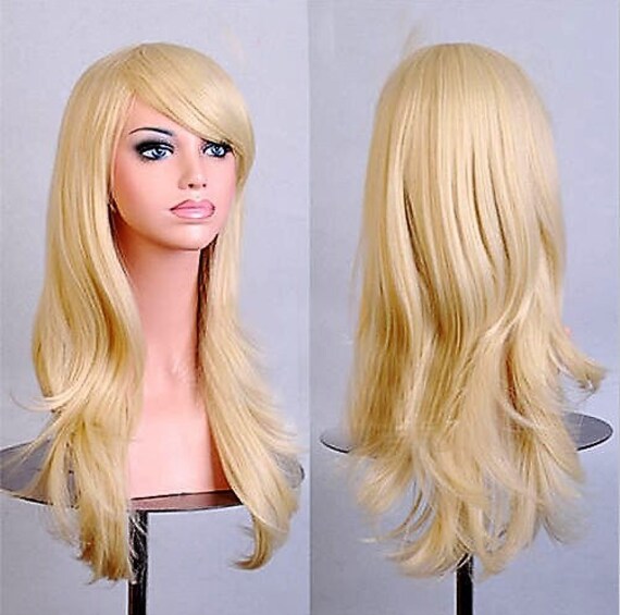 Customizable Light Bleach Blonde Long Straight Wavy Wig Etsy