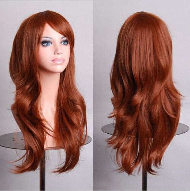 Customizable Auburn Light Brown Long Straight Wavy Wig W Etsy