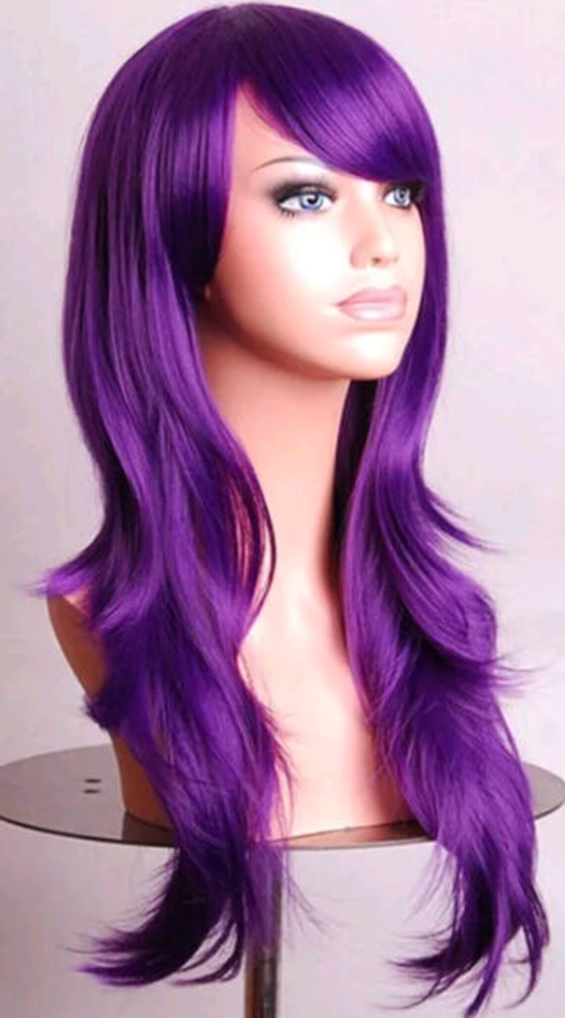 Customizable VIOLET DEEP PURPLE long straight wavy Wig w/ Etsy