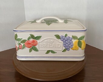 Vintage 1996 Ceramic Berries and Fruit Bread Box by Portugal Ceramics