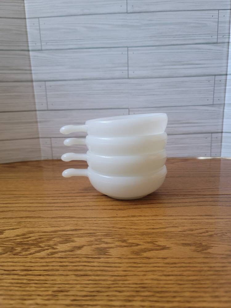 Vintage 1950's Glasbake Milk Glass Soup Bowls With Handles Etsy