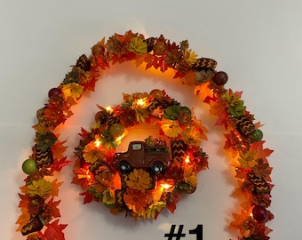 Illuminated Fall Garland wreath sets Dollhouse Miniatures