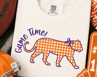 Tigers Shirt PNG | Football Tigers PNG | Tigers Football PNG | Game Day Tigers png | Orange Gingham Game Day Shirt Design | Tigers Fan Shirt