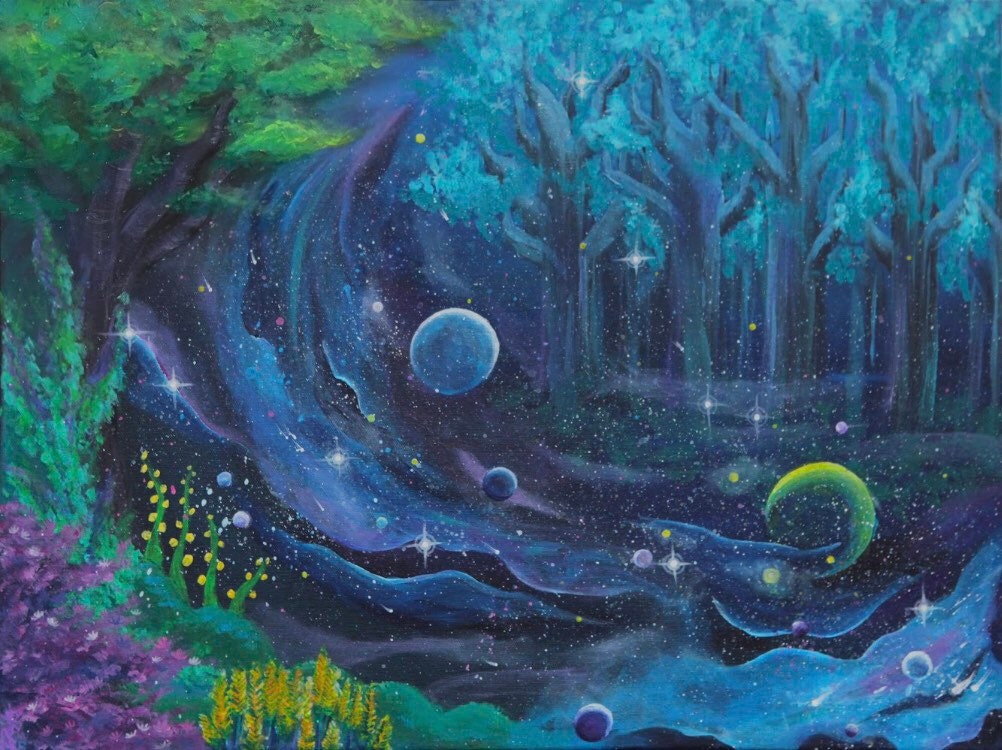 Cosmic Garden - Galaxy Landscape Surreal Art - Surrealism Painting