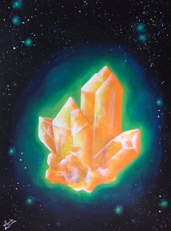 Sparkling Crystal Citrine Painting - Nebula Galaxy Original