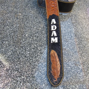 CUSTOM (PADDED) padded leather guitar strap personalized with name