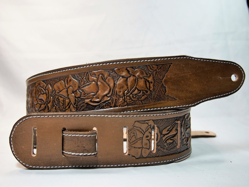 PADDED LEATHER GUITAR Strap Roses Etsy