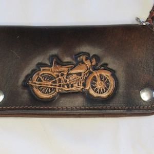 HANDMADE LEATHER BIKER WALLET w / cadena, Acabado antiguo