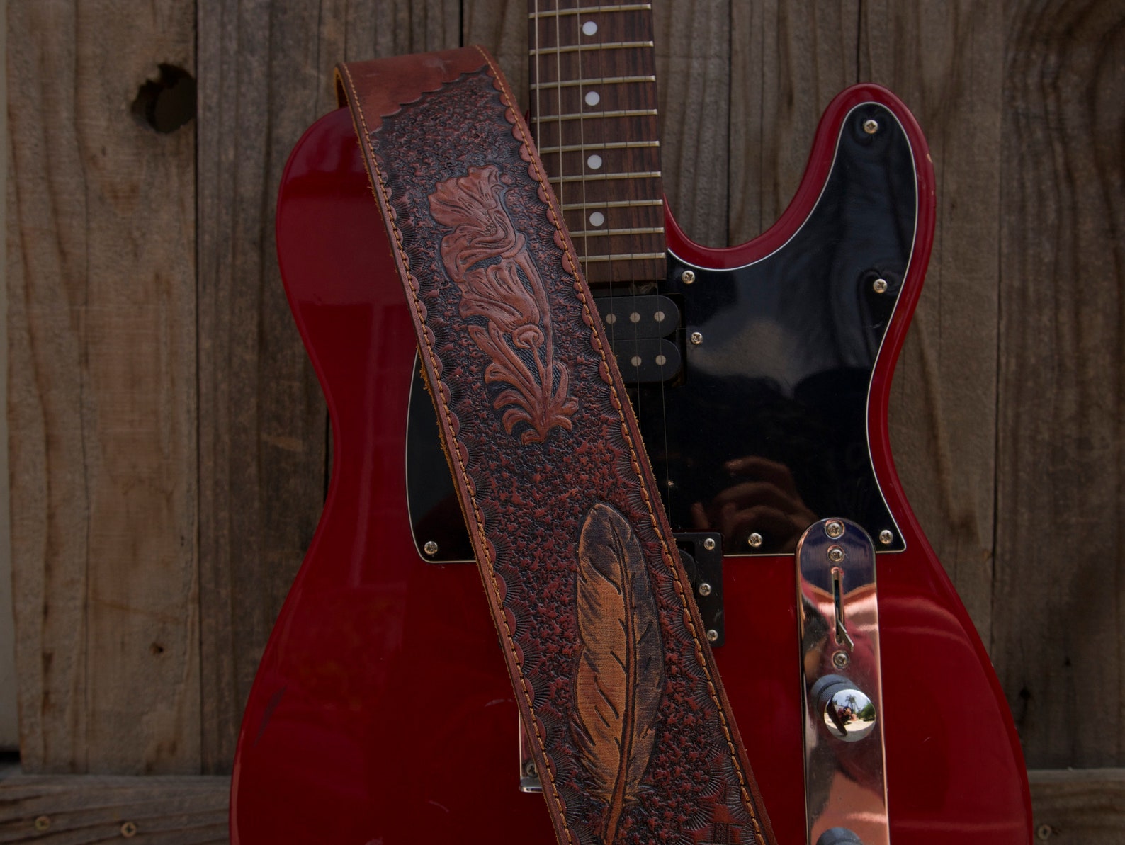 Handmade Padded Leather Guitar Strap Embossed Etsy