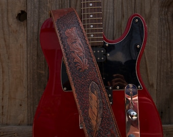 Handmade Padded Leather Guitar Strap, Embossed