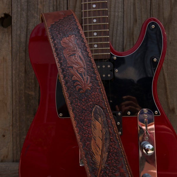 Tooled Leather Guitar Strap Etsy