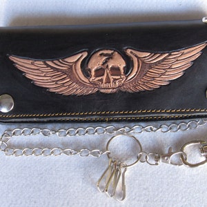 HANDMADE LEATHER BIKER WALLET w / cadena, Acabado antiguo