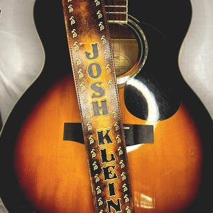 Ricky 2.5in Personalized Leather Guitar Strap (Acoustic Attachment & Padding Available)