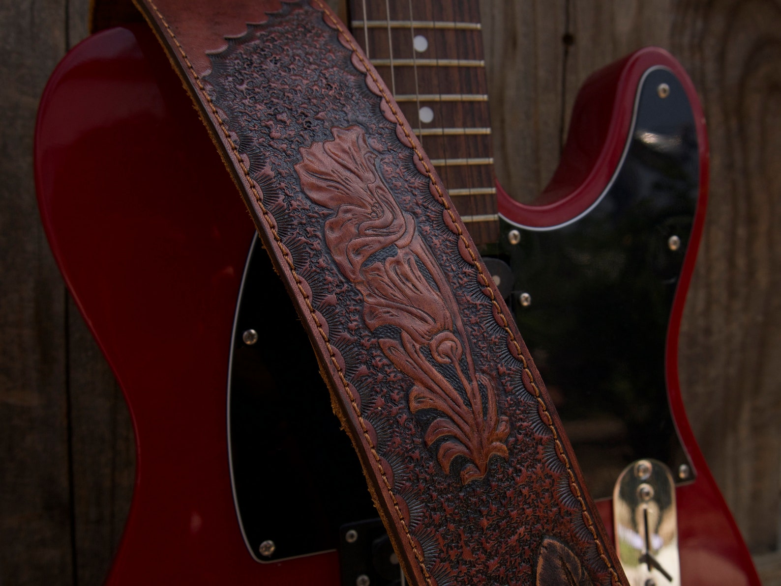 Handmade Padded Leather Guitar Strap Embossed Etsy