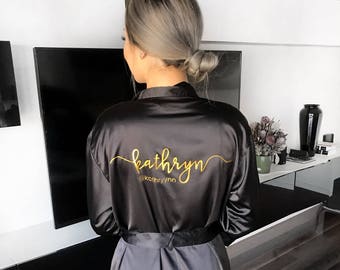 CUSTOM Personalised Satin Robe Printed Bridal Dressing Gown Bride Wedding