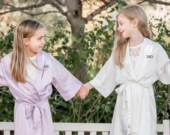 PERSONALISED Printed Children's Robe Kids Junior Bridesmaid Bridal Wedding Flower Girl Dressing Gown Satin Silk