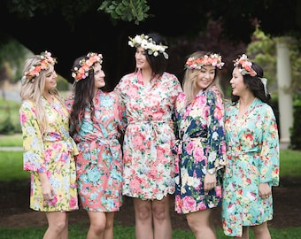 Cotton Floral Vintage Robe Cotton Rayon Dressing Gown Wedding Bridal Bride Bridesmaid