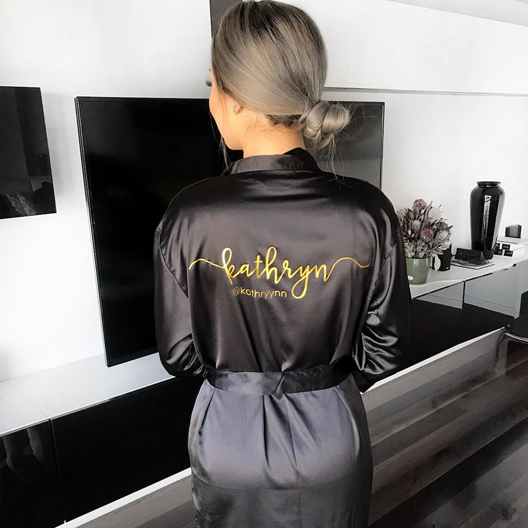 CUSTOM DESIGN #11 Personalised Satin Robe Printed Bridal Dressing Gown ...