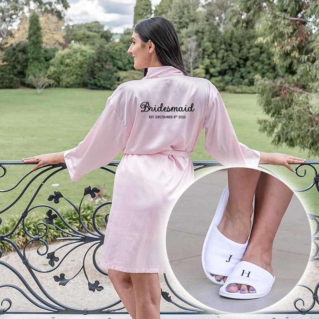 ROBE SLIPPER SET Personalised Satin Robe Printed Bridal Etsy