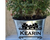 Galvanized Large Bucket Monogram for drinks, beer, wine, ice, planter, gift basket. Personalized with permanent indoor outdoor vinyl.